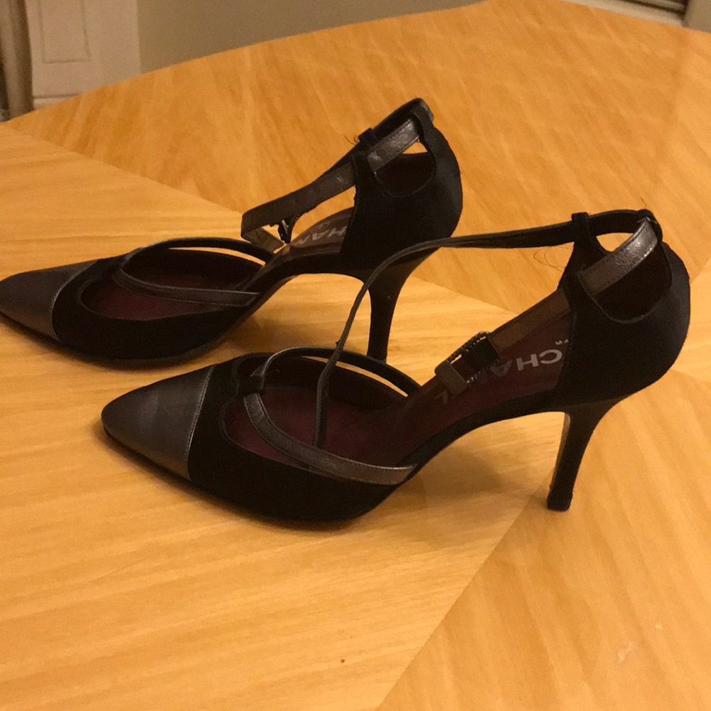 Chanel Two Tone Leather Ankle Strap Pumps